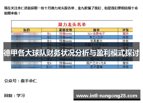 德甲各大球队财务状况分析与盈利模式探讨